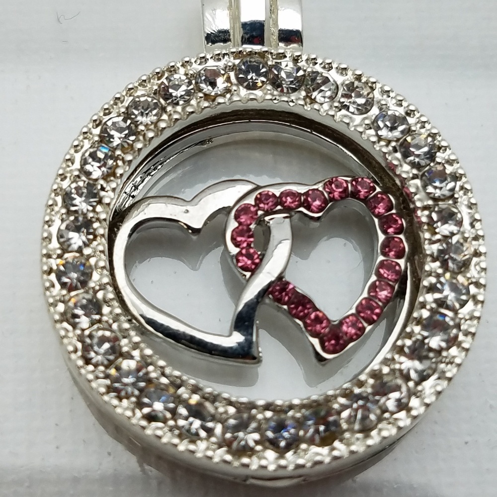 Memory Necklace Locket Rhinestone Heart - Picture 2 of 2